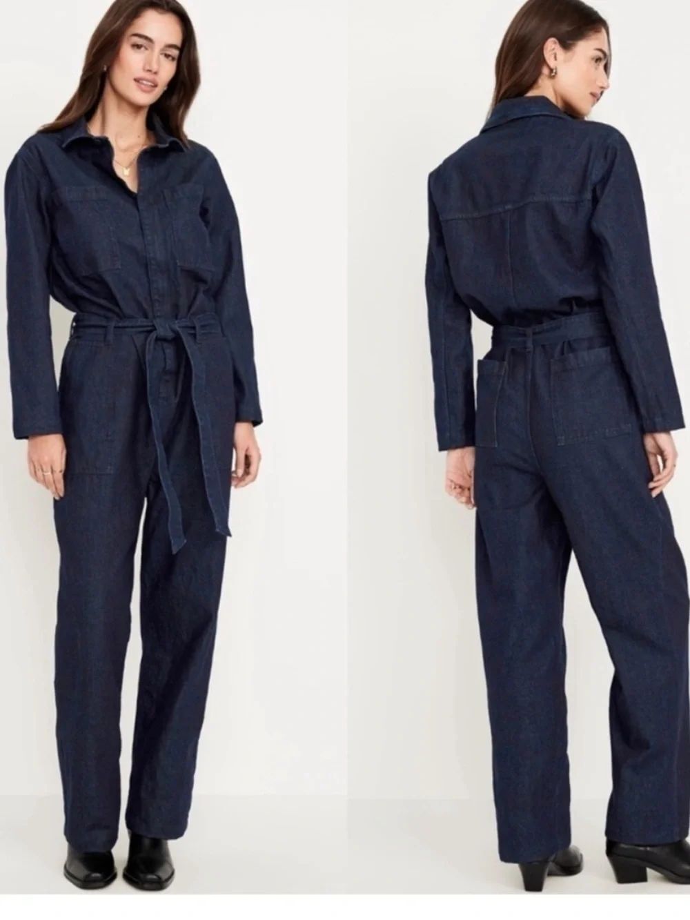NWT Old Navy Long-Sleeve Denim Jumpsuit utility Size XL dark indigo